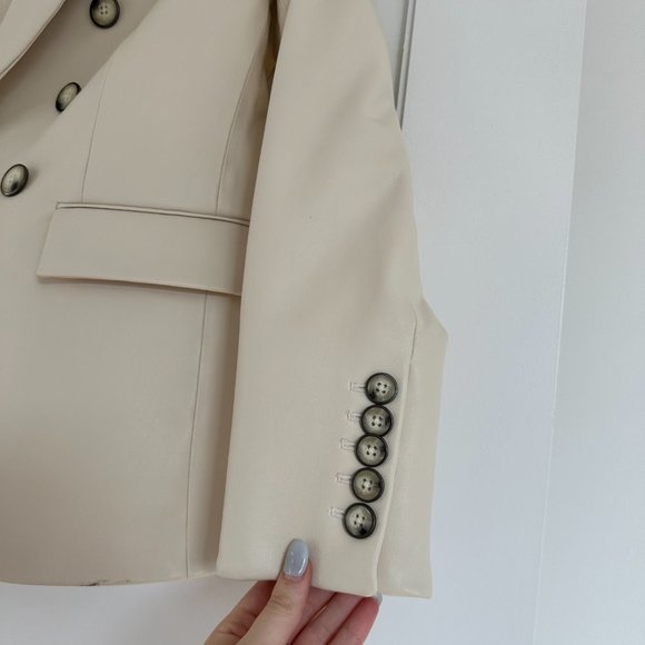 Veronica Beard Miller Dickey Jacket Size 2 in Ecru Faux Leather Double-breasted - Picture 5 of 11